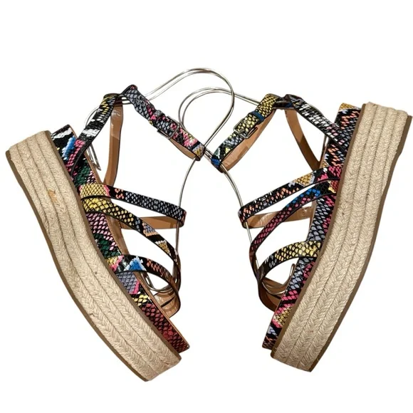 Vince Camuto Aevie Snake Print Leather Strappy Platform Wedge Espadrille Sandals - Picture 2 of 10